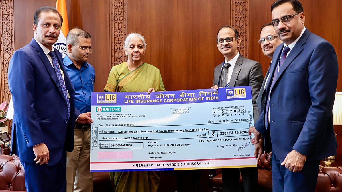 Sitharaman receives Rs12,207 crore dividend cheque from LIC