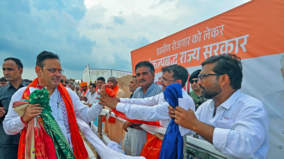 Rajasthan CM Bhajan Lal Sharma welcomed in Bharatpur village