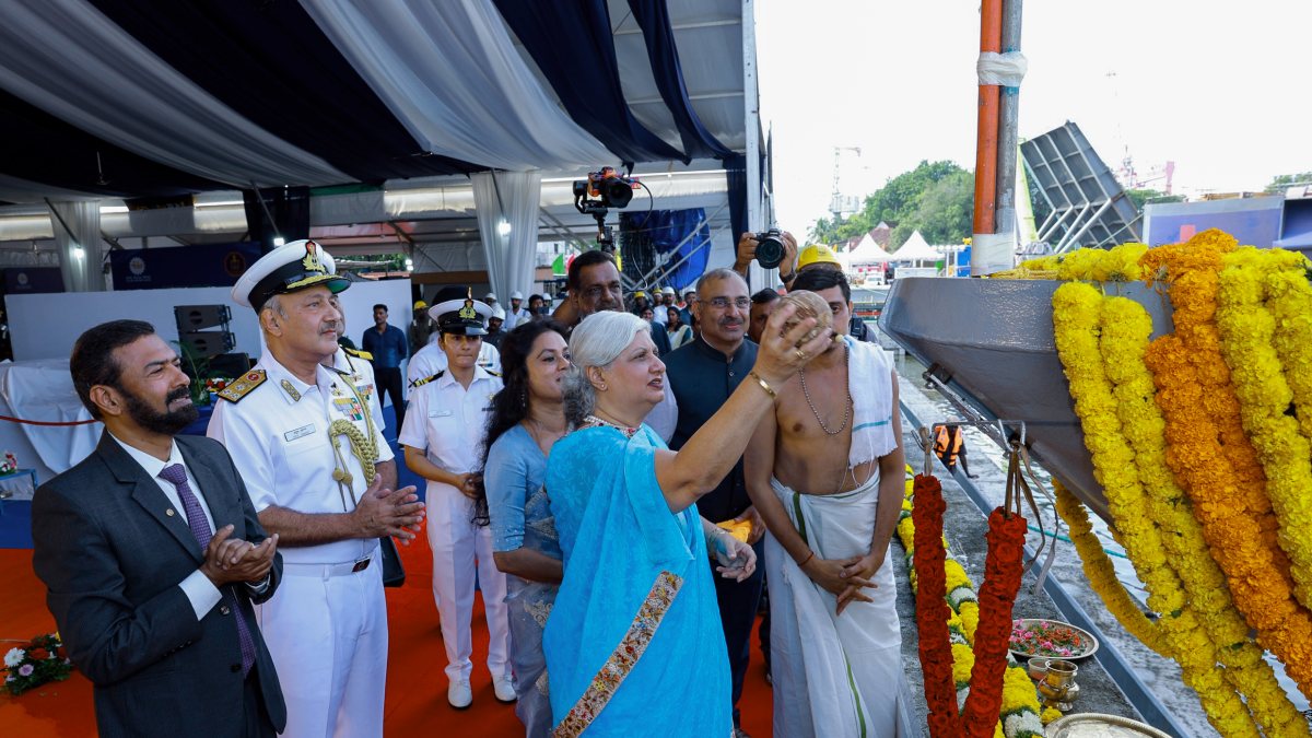 Vice Admiral Atul Anand launches INS Machilipatnam in Kochi