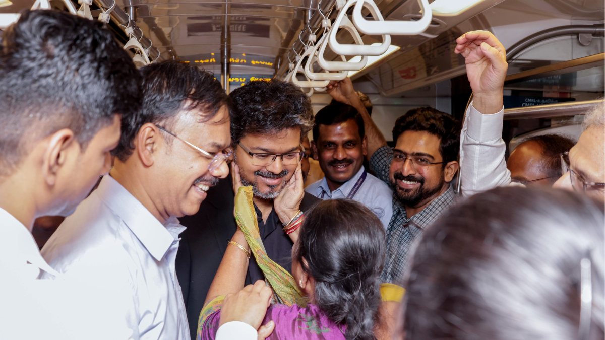 Tamil Nadu CM Vijay embraced by woman in Chennai Metro