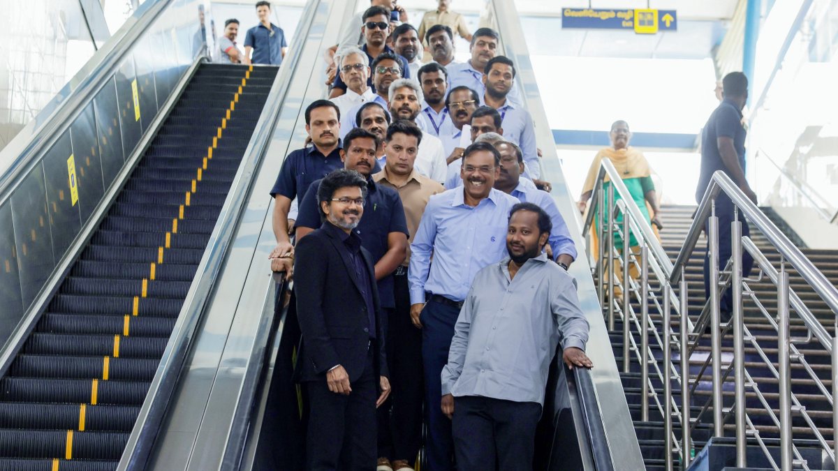 Tamil Nadu CM Vijay rides Chennai Metro escalator