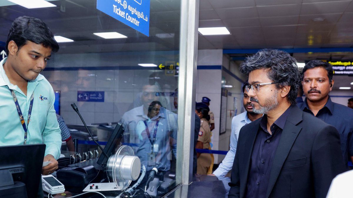 Tamil Nadu CM Vijay buys ticket for Chennai Metro ride