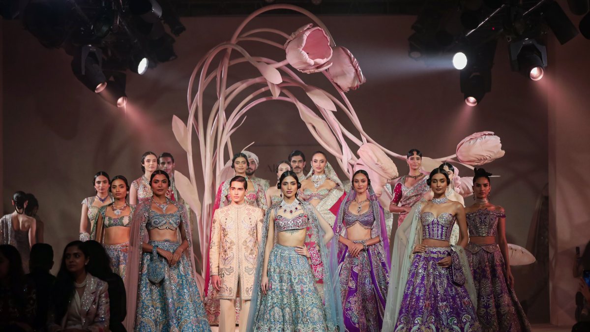 Models showcase Aisha Rao's collection at India Couture Week