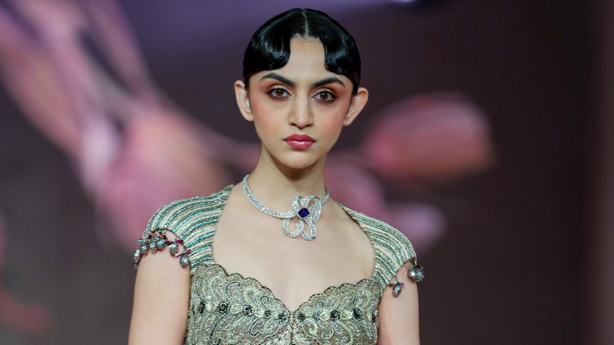 Model showcases Aisha Rao's creation at India Couture Week