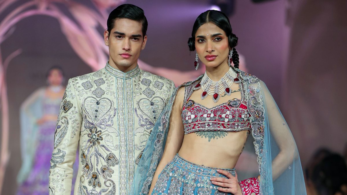 Models showcase Aisha Rao's collection at India Couture Week