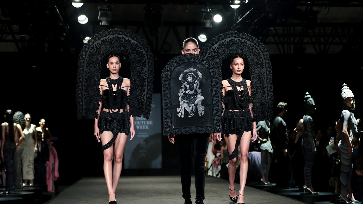 Models showcase Rahul Mishra's collection at India Couture Week