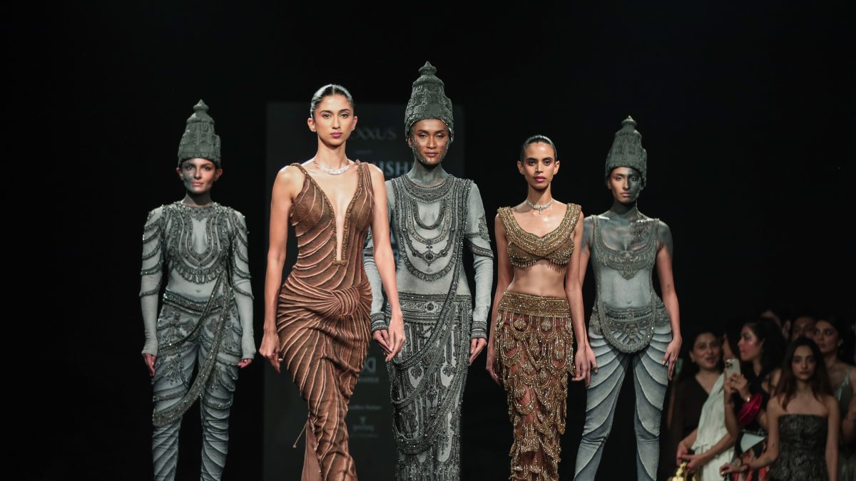 Models showcase Rahul Mishra's collection at India Couture Week