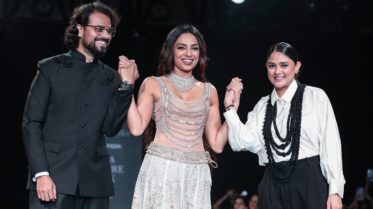 Shobhita Dhulipala walks the ramp for Rahul Mishra at India Couture Week