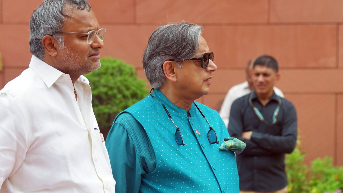 Shashi Tharoor at Parliament during Monsoon Session