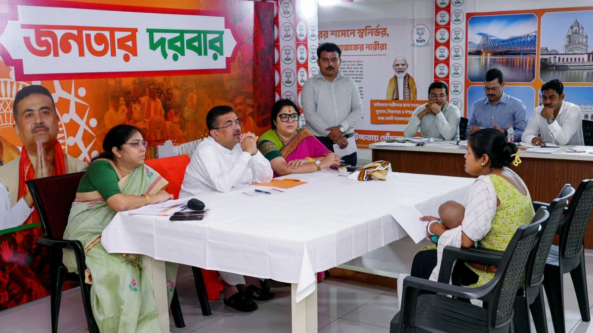 Suvendu Adhikari meets woman at BJP state office Janta Darbar