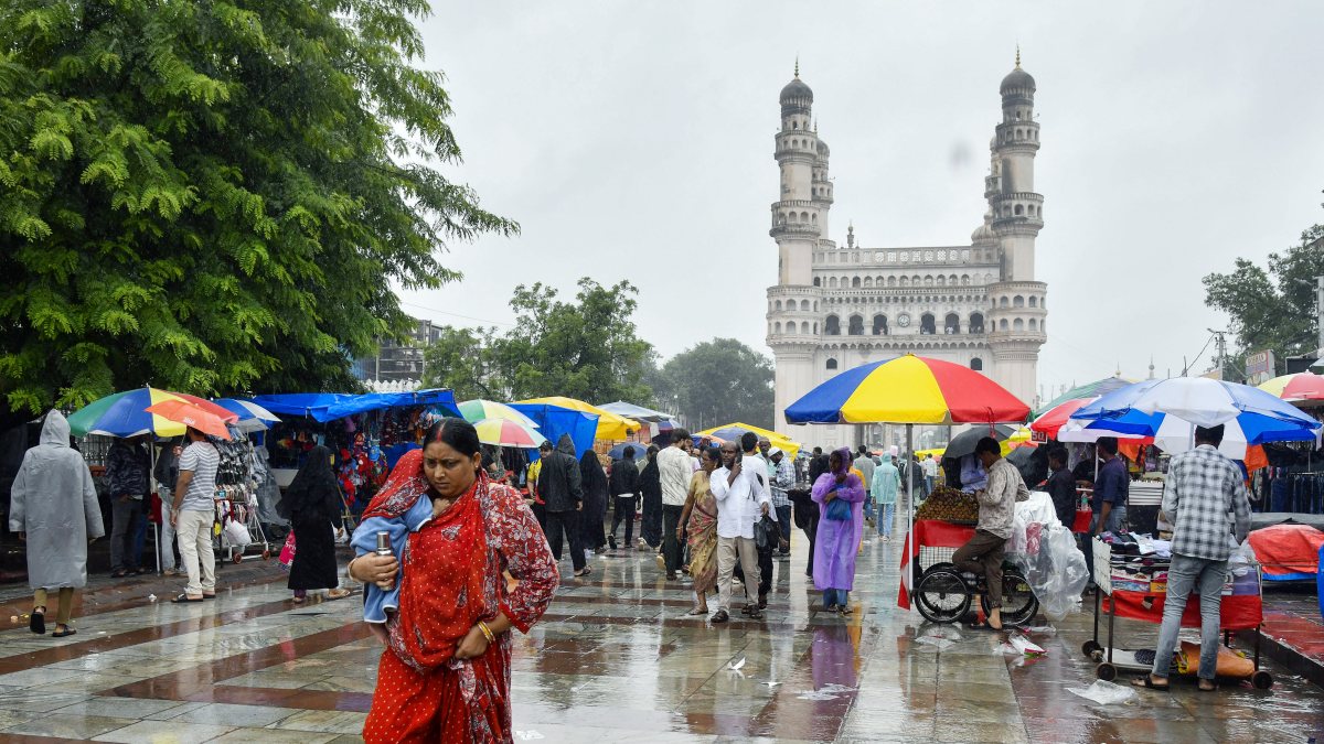 Monsoon rains drench Hyderabad's historic Old City