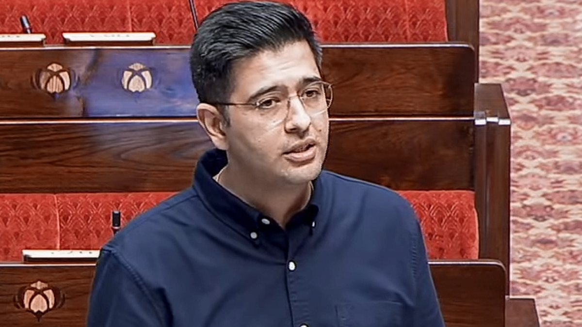 BJP MP Raghav Chadha addresses Rajya Sabha during Monsoon Session