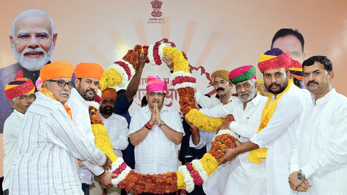 Rajasthan CM Bhajanlal Sharma garlanded at Pali temple event