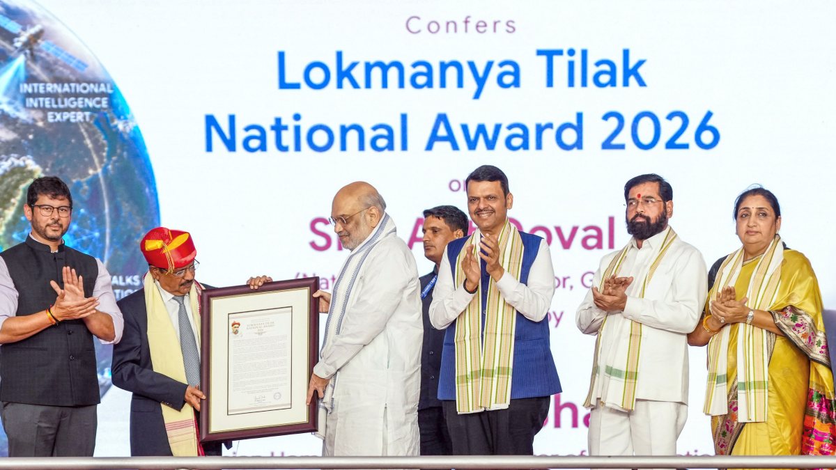 Amit Shah presents Lokmanya Tilak Award to NSA Ajit Doval in Pune