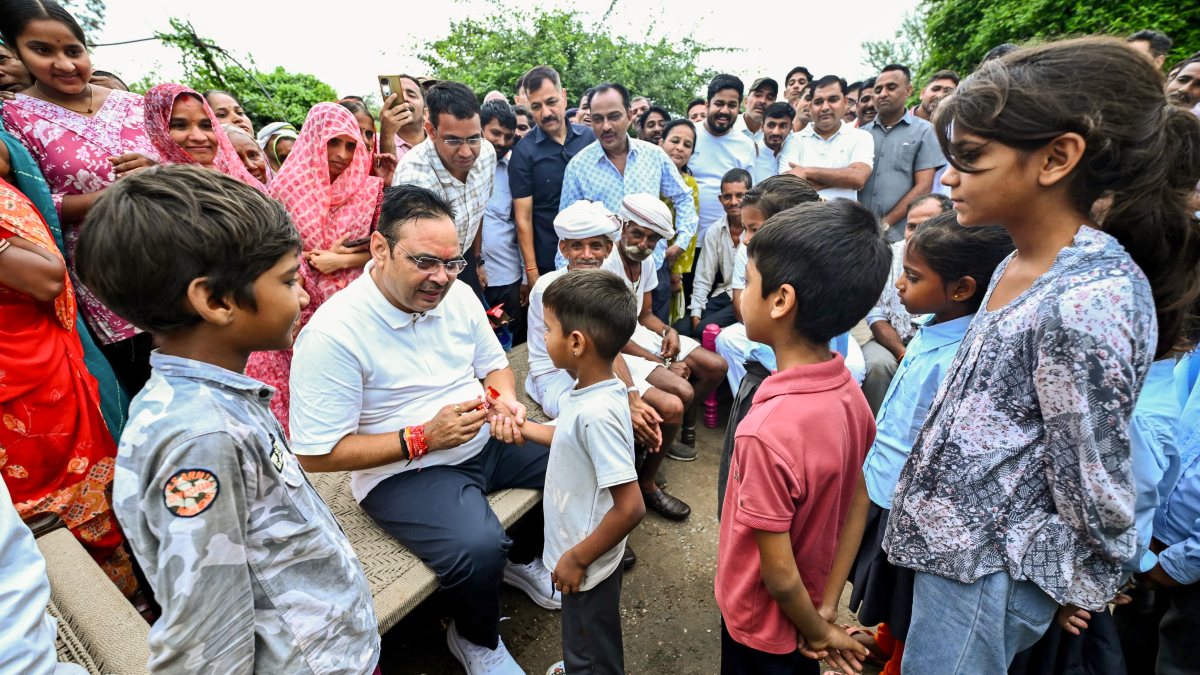 Rajasthan CM Bhajanlal Sharma meets children during Udaipur morning walk