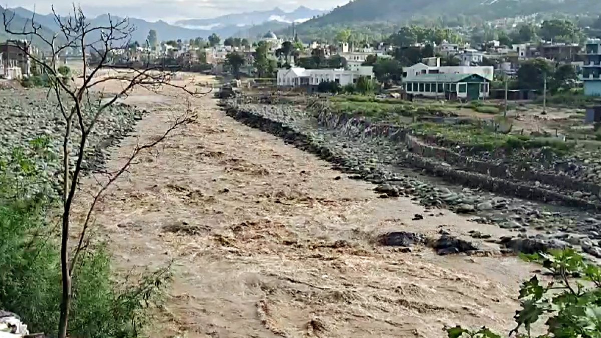 Rising river waters after rainfall in Rajouri