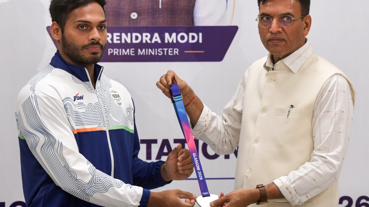 Mansukh Mandaviya felicitates CWG 2026 silver medalist Ajaya Babu