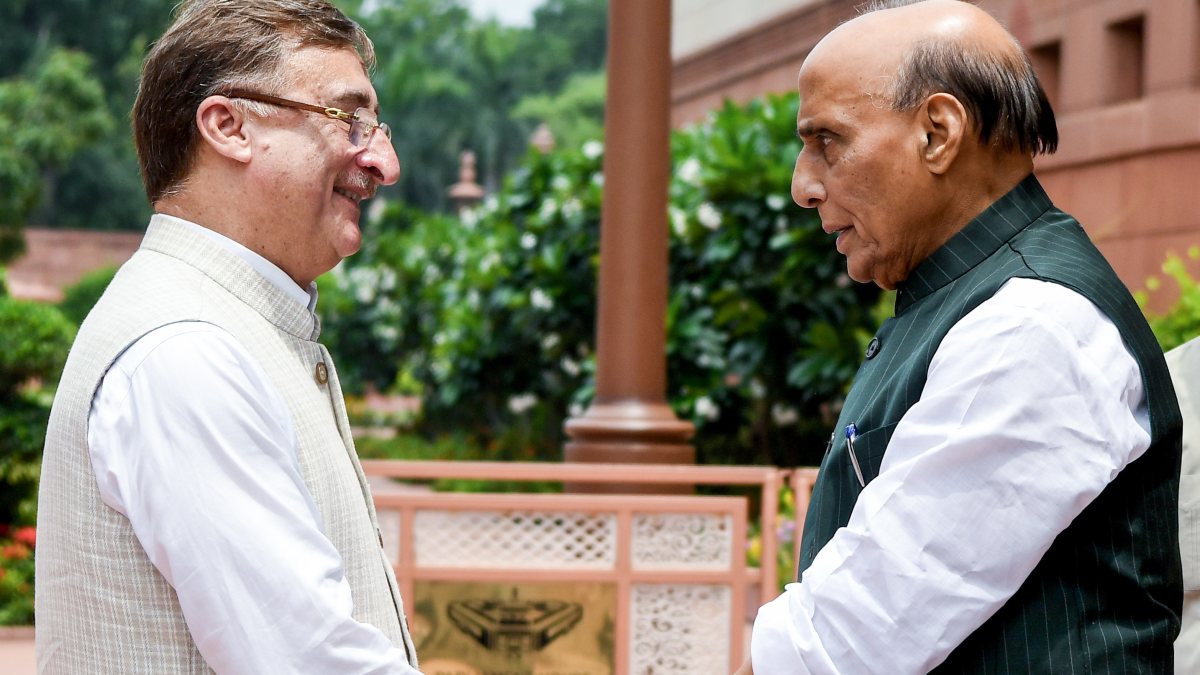 Rajnath Singh meets Congress MP Vivek Tankha at Parliament