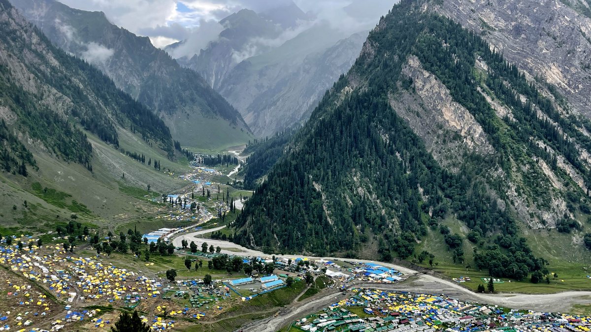 Aerial view of Amarnath Yatra base camp at Baltal