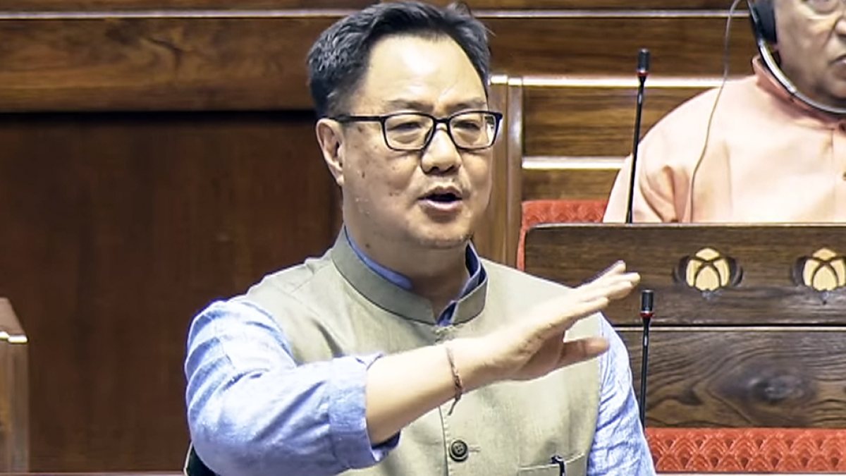 Kiren Rijiju addresses Rajya Sabha during Monsoon session