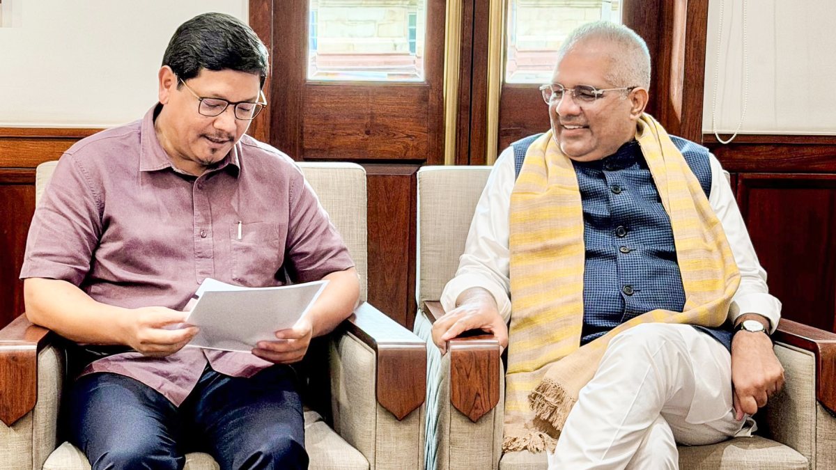 Bhupender Yadav meets Meghalaya CM Conrad Sangma in Delhi