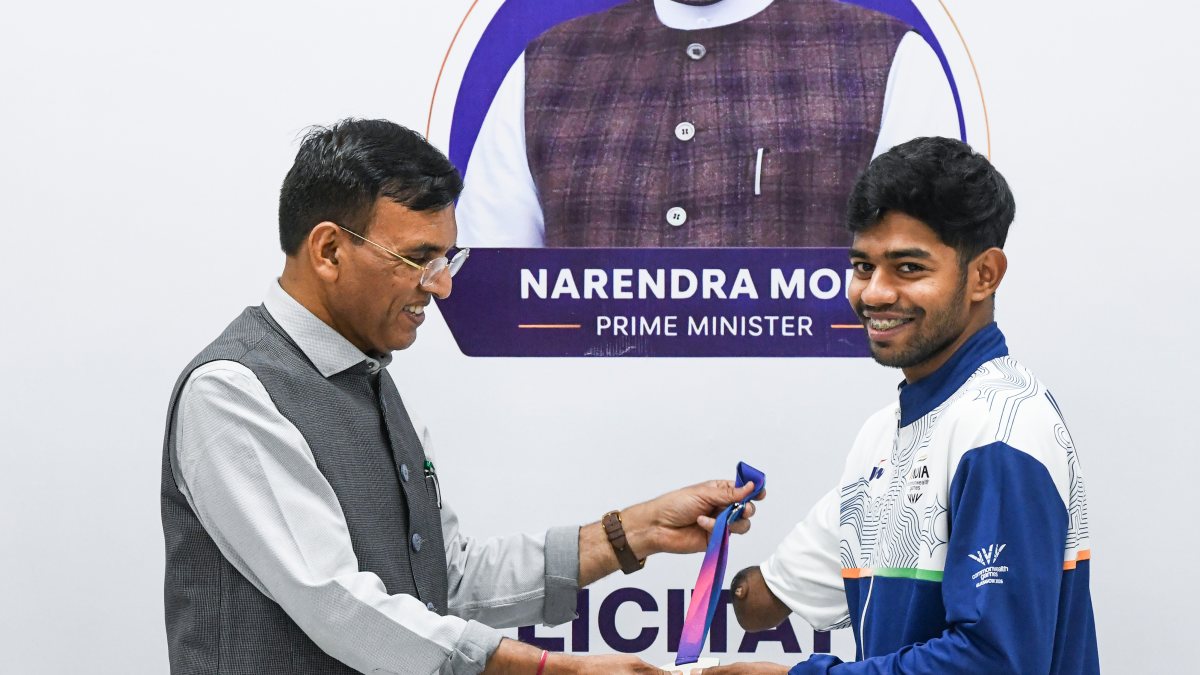 Minister Mandaviya felicitates CWG silver medallist Basil