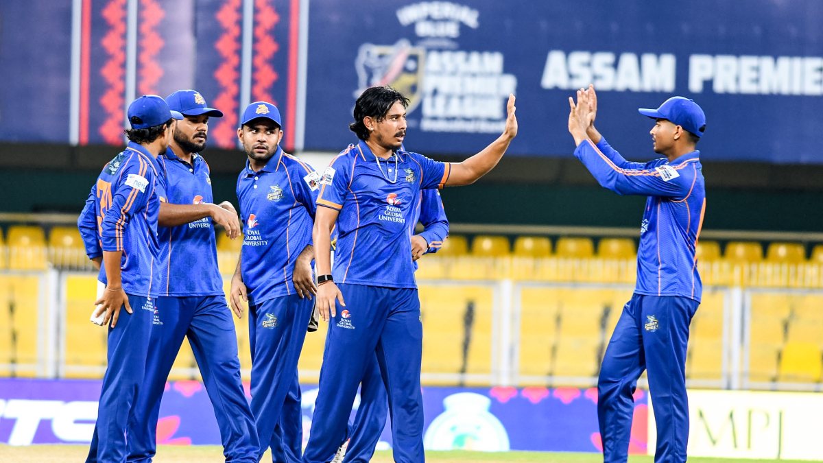 Guwahati Royals players celebrate wicket during Assam Premier League match