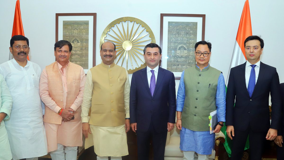 Rijiju, Birla meet Uzbekistan FM at Parliament House