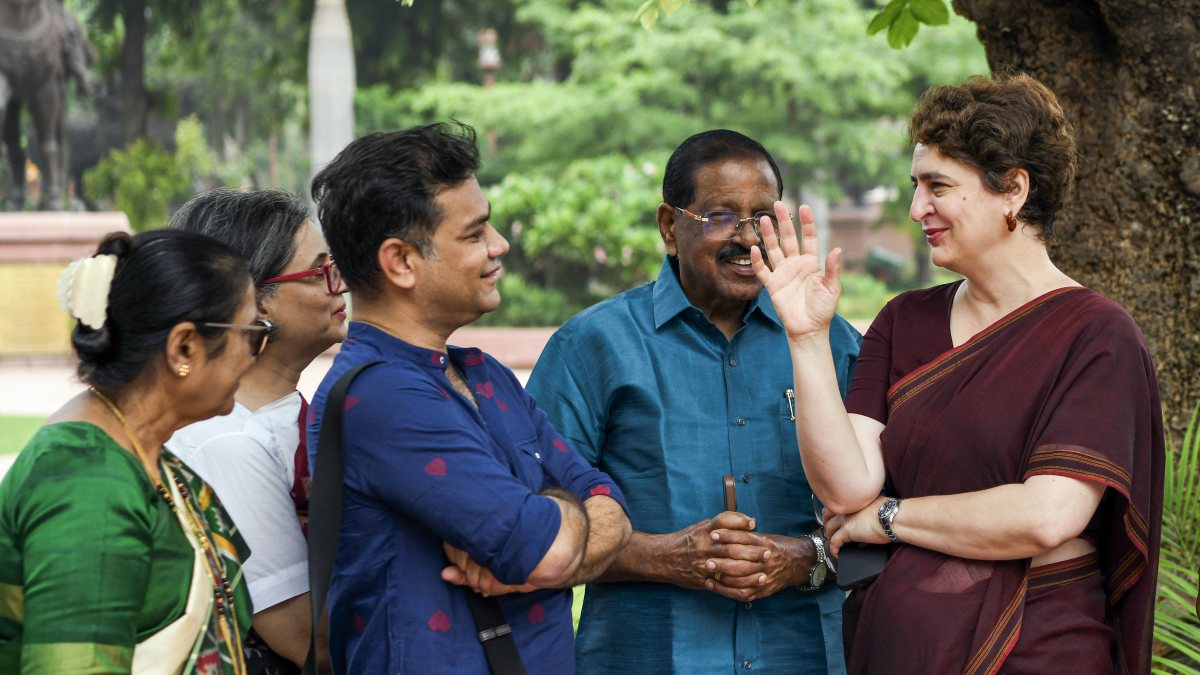 Priyanka Gandhi, opposition MPs at Parliament during Monsoon Session