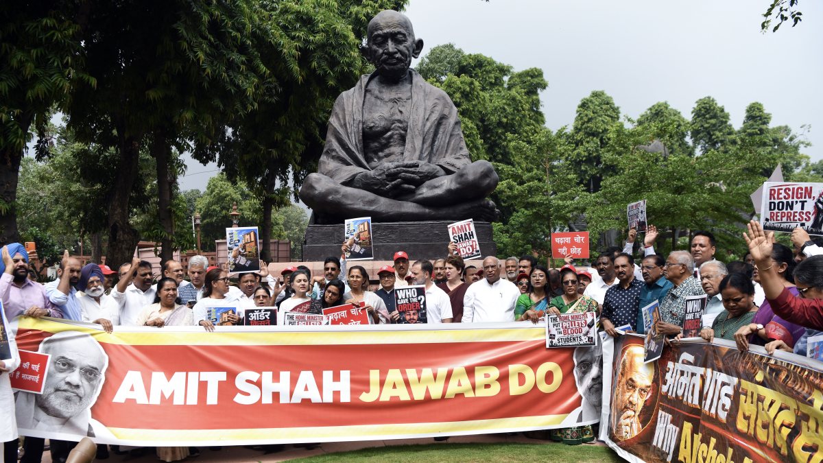 Opposition MPs march in protest during Monsoon Session