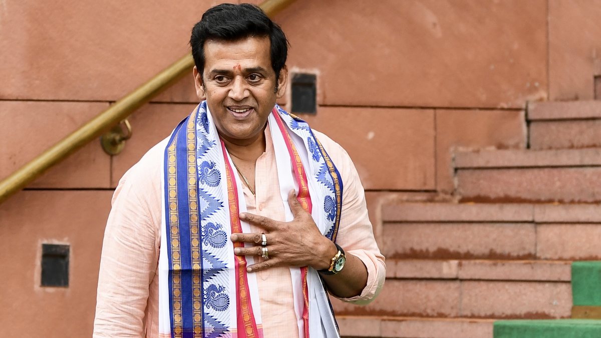 BJP MP Ravi Kishan arrives at Parliament for Monsoon Session