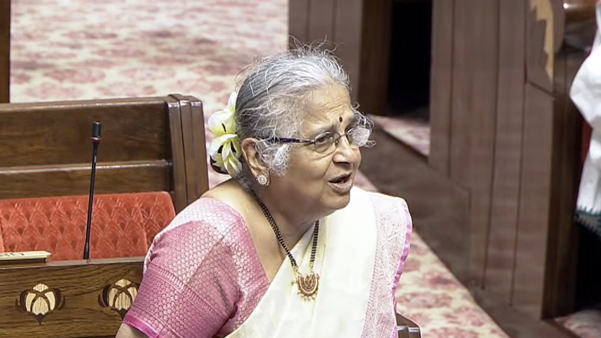 Sudha Murthy addresses Rajya Sabha during Monsoon session