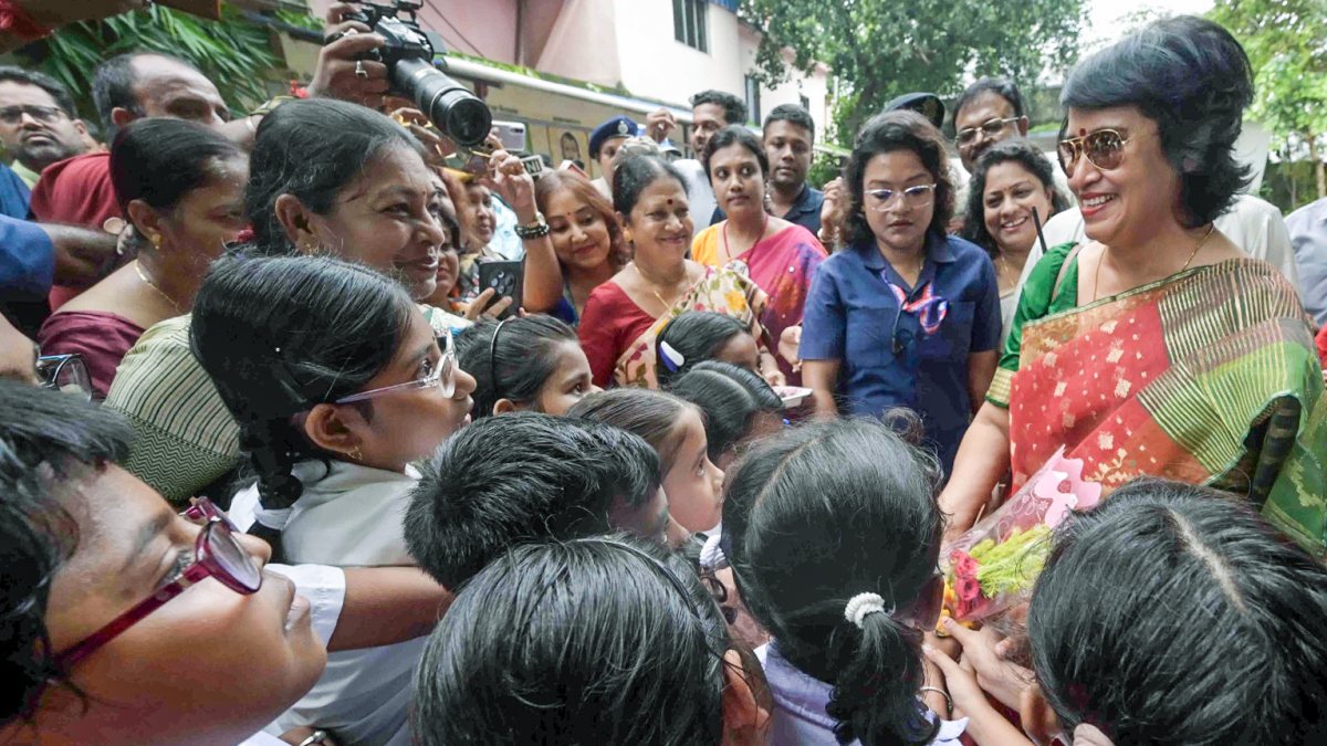 Taslima Nasrin interacts with children in North 24 Parganas