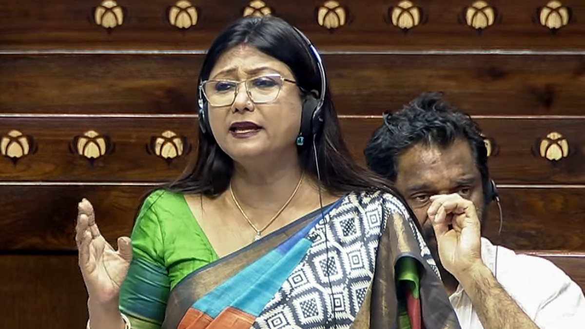 JMM MP Mahua Maji addresses Rajya Sabha during Monsoon session