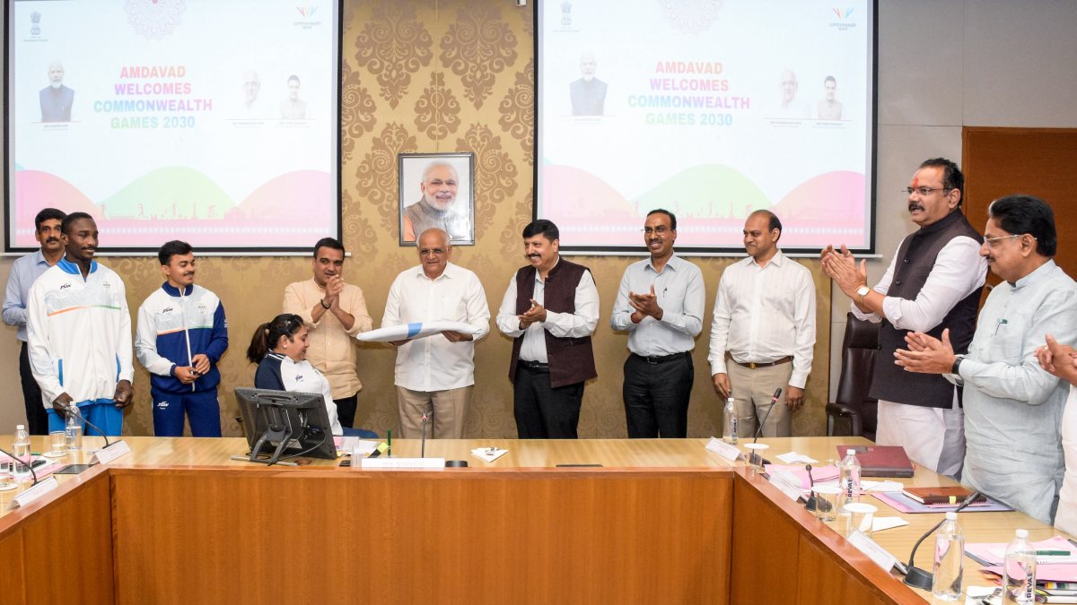 Gujarat CM receives 2026 Commonwealth Games flag and baton