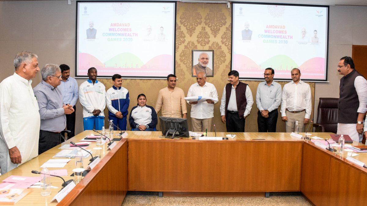Gujarat CM receives 2026 Commonwealth Games flag and baton