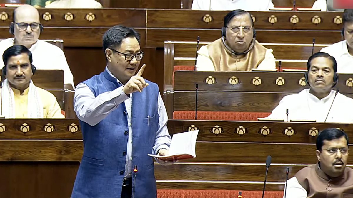 Kiren Rijiju addresses Rajya Sabha during Monsoon session