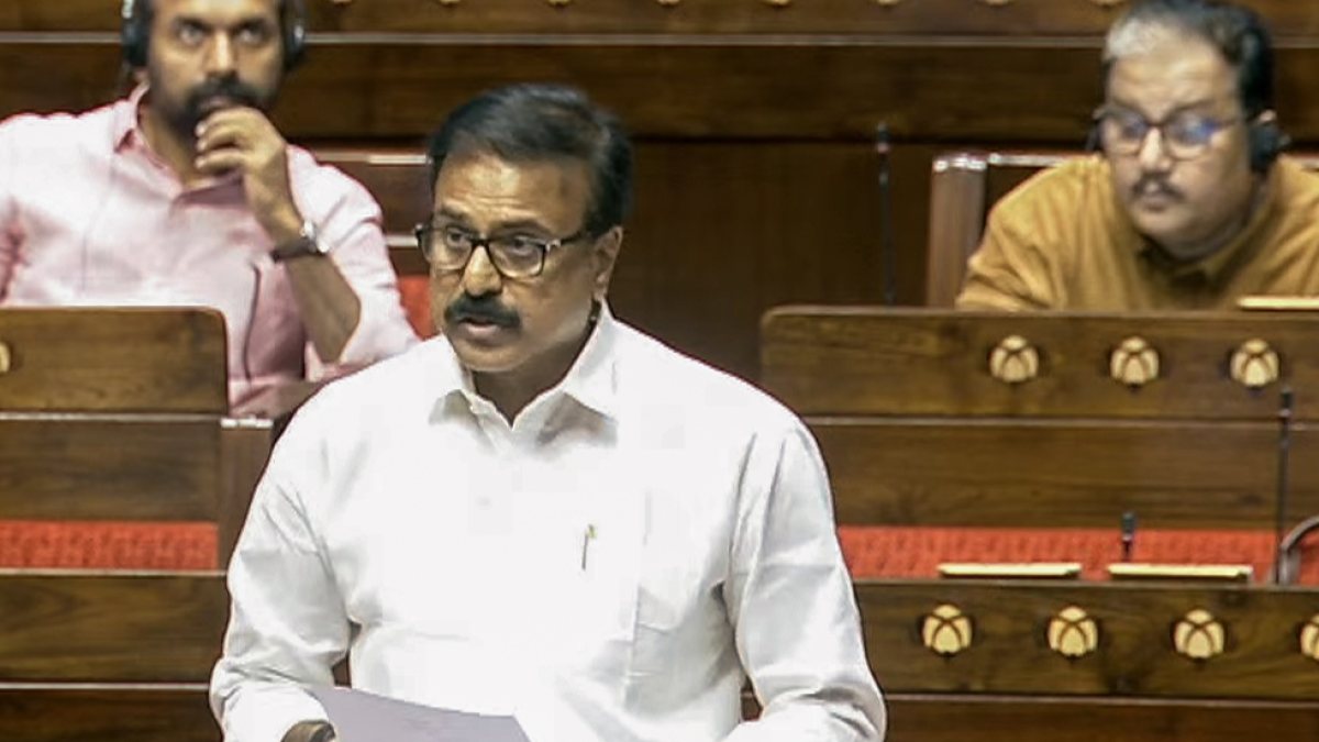 DMDK MP L K Sudhish addresses Rajya Sabha during Monsoon session