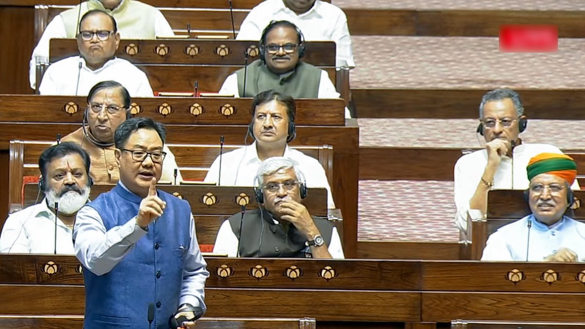 Kiren Rijiju addresses Rajya Sabha during Monsoon session