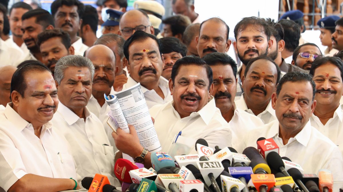 AIADMK's Palaniswami addresses media at Tamil Nadu Assembly