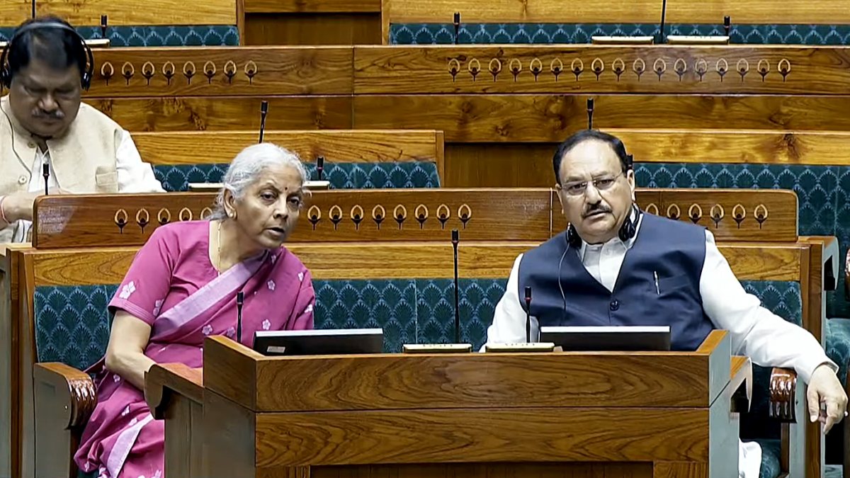 Union ministers Sitharaman and Nadda in Lok Sabha during Monsoon Session