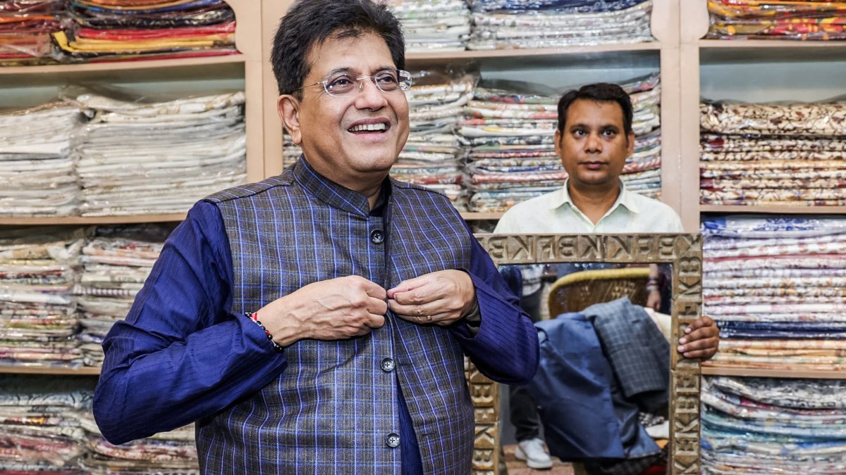 Piyush Goyal tries khadi-silk jacket on National Handloom Day