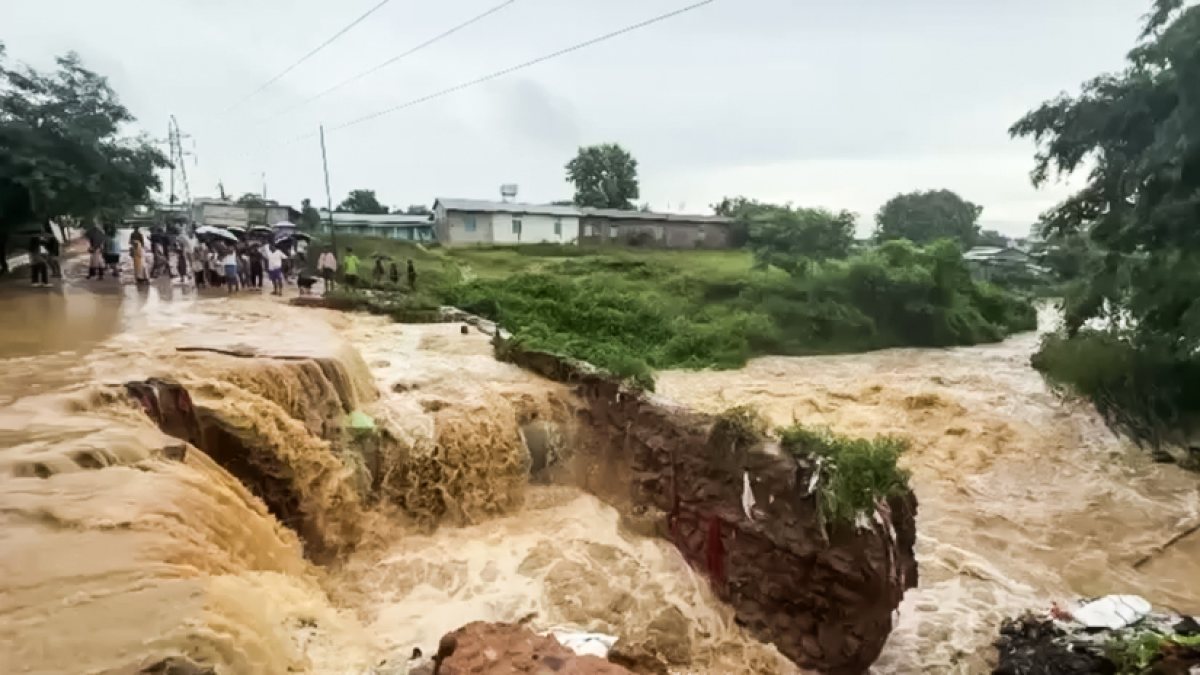 Road washed away after heavy rainfall in Assam's Karbi Anglong