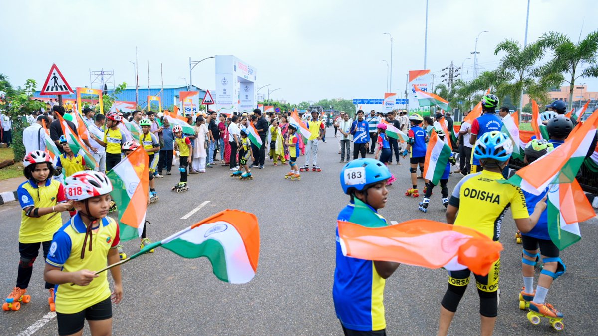 Children skate with tricolour at Har Ghar Tiranga launch