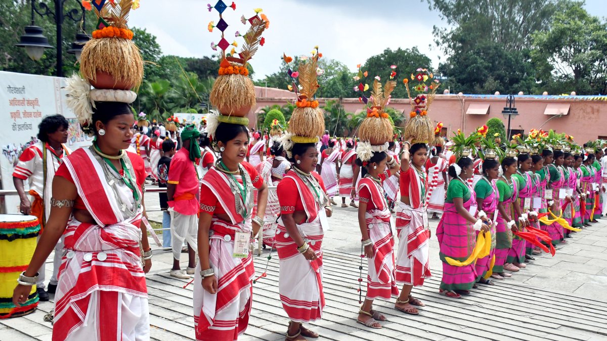 Tribal women dance in Ranchi to mark World Adivasi Day