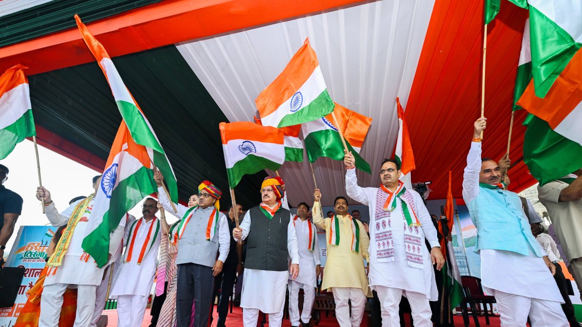 Nadda leads Tiranga Yatra in Jaipur with Rajasthan CM