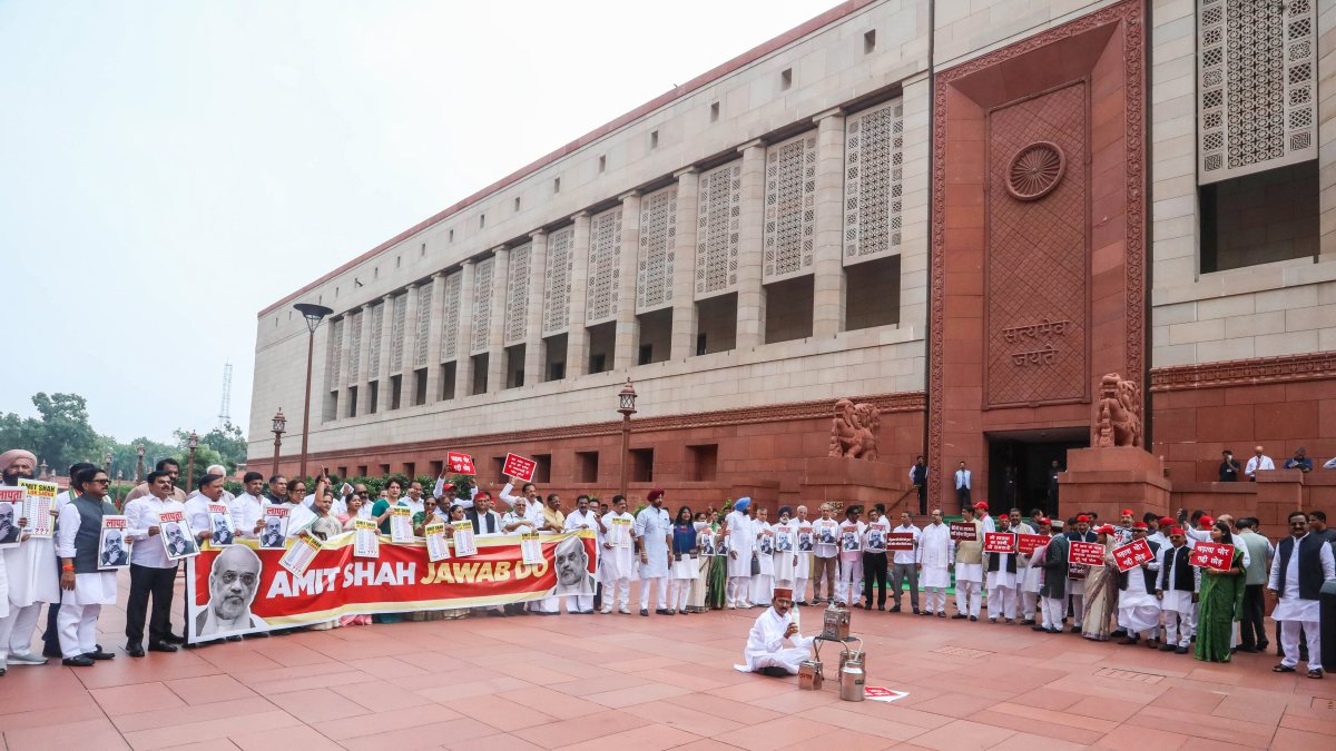 Opposition MPs protest in Delhi over police action, Ram Mandir funds