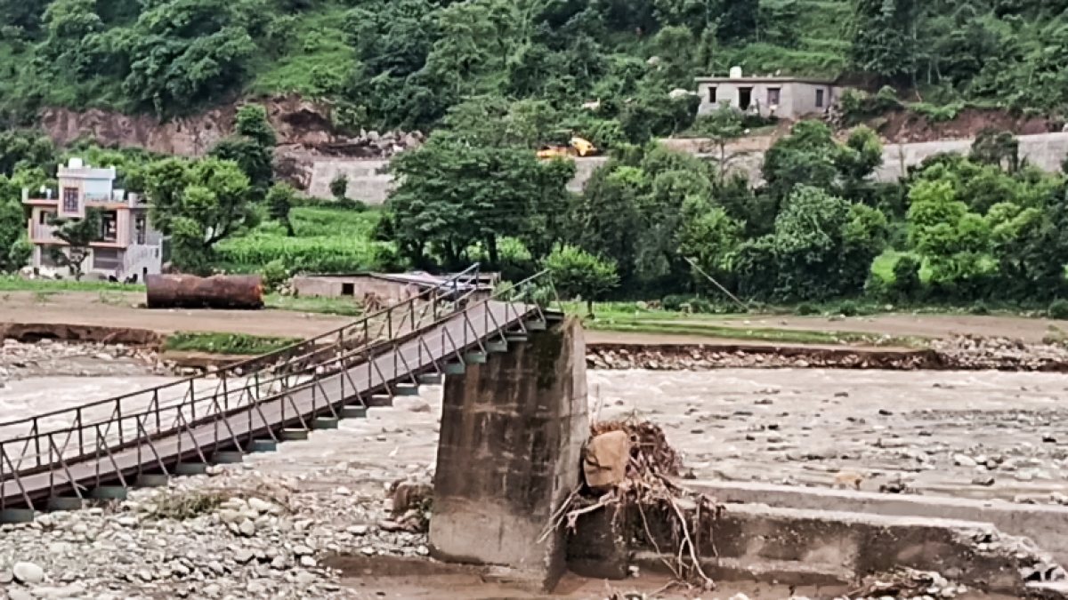 Flash flood ravages farmland and bridge in Rajouri