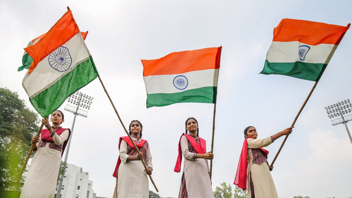 Students rehearse with tricolour ahead of Independence Day in Amritsar