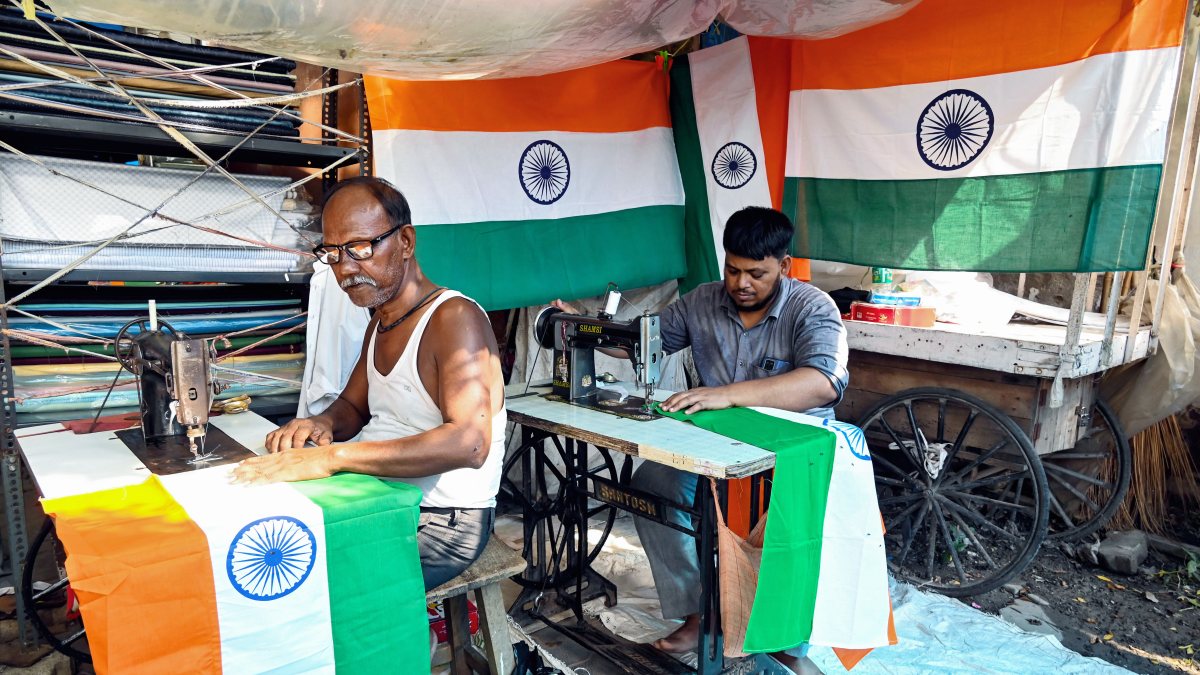 Tailors stitch tricolour flags ahead of Independence Day in Patna
